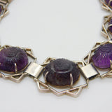 Victorian Sterling Silver Floral Carved Amethyst Set Panel Bracelet c1890 Antique