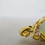 14ct Yellow Gold, White Opal & White Spinel Floral Drop Pendant Vintage c1970