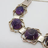 Victorian Sterling Silver Floral Carved Amethyst Set Panel Bracelet c1890 Antique