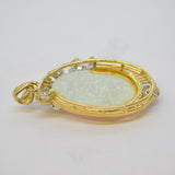 14ct Yellow Gold, White Opal & White Spinel Floral Drop Pendant Vintage c1970