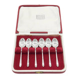 Boxed Set of Sterling Silver Teaspoons Antique 1935 Sheffield Art Deco