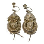 Victorian Pair of Sterling Silver Etruscan Style Screw-Back Earrings Antique c1860