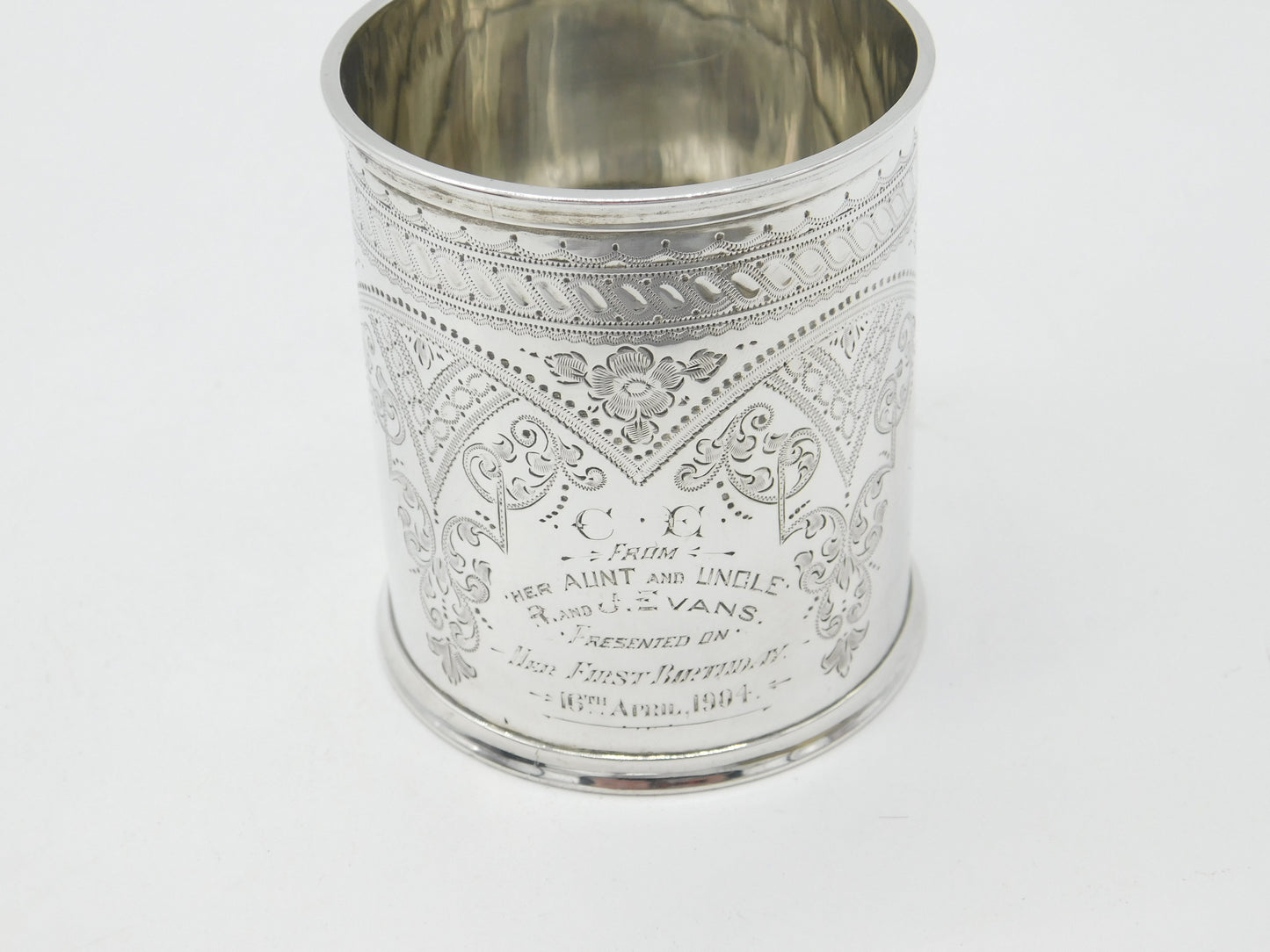 Edwardian Sterling Silver Christening Mug Antique 1903 London Engraved