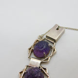 Victorian Sterling Silver Floral Carved Amethyst Set Panel Bracelet c1890 Antique