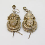 Victorian Pair of Sterling Silver Etruscan Style Screw-Back Earrings Antique c1860