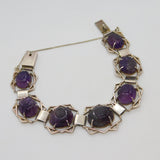 Victorian Sterling Silver Floral Carved Amethyst Set Panel Bracelet c1890 Antique