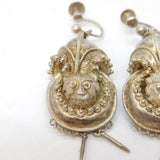 Victorian Pair of Sterling Silver Etruscan Style Screw-Back Earrings Antique c1860