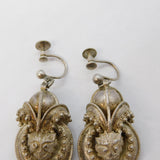 Victorian Pair of Sterling Silver Etruscan Style Screw-Back Earrings Antique c1860