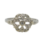 9ct White Gold Brilliant Diamond Set Floral Dress Ring Vintage c1980 Birmingham