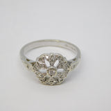 9ct White Gold Brilliant Diamond Set Floral Dress Ring Vintage c1980 Birmingham
