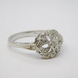9ct White Gold Brilliant Diamond Set Floral Dress Ring Vintage c1980 Birmingham