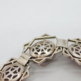 Victorian Sterling Silver Floral Carved Amethyst Set Panel Bracelet c1890 Antique