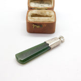 Victorian Sterling Silver Mounted Nephrite Jade Drop Pendant c1890 Antique