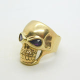 9ct Yellow Gold & Garnet Chunky Gothic Skull Form Bikers Ring Vintage c1970