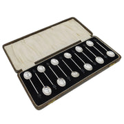 Boxed Set of Twelve Sterling Silver Coffee Bean Spoon Antique 1933 Birmingham