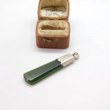 Victorian Sterling Silver Mounted Nephrite Jade Drop Pendant c1890 Antique