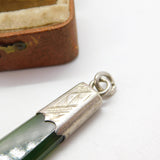 Victorian Sterling Silver Mounted Nephrite Jade Drop Pendant c1890 Antique