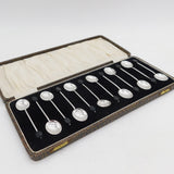 Boxed Set of Twelve Sterling Silver Coffee Bean Spoon Antique 1933 Birmingham