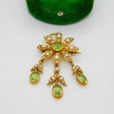 Edwardian 18ct Yellow Gold, Seed Pearl & Peridot Floral Lavalier Pendant Antique