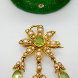 Edwardian 18ct Yellow Gold, Seed Pearl & Peridot Floral Lavalier Pendant Antique