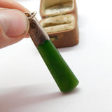 Victorian Sterling Silver Mounted Nephrite Jade Drop Pendant c1890 Antique