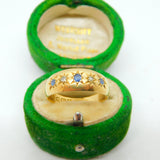 Edwardian 18ct Yellow Gold, Sapphire & Diamond Boat Ring Antique 1905 Chester