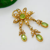 Edwardian 18ct Yellow Gold, Seed Pearl & Peridot Floral Lavalier Pendant Antique