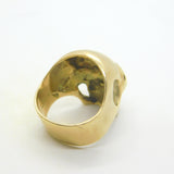 9ct Yellow Gold & Garnet Chunky Gothic Skull Form Bikers Ring Vintage c1970