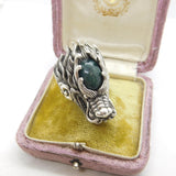 Large Sterling Silver Cabochon Bloodstone Set Fire Dragon Statement Ring Vintage