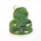 9ct Gold Carved New Zealand Nephrite Jade Tiki Lucky Pendant Antique c1930
