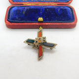 Victorian Scottish Sterling Silver, Agate & Bloodstone Cross Brooch c1860 Antique