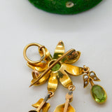 Edwardian 18ct Yellow Gold, Seed Pearl & Peridot Floral Lavalier Pendant Antique