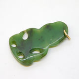 9ct Gold Carved New Zealand Nephrite Jade Tiki Lucky Pendant Antique c1930