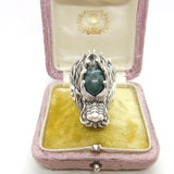 Large Sterling Silver Cabochon Bloodstone Set Fire Dragon Statement Ring Vintage