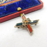 Victorian Scottish Sterling Silver, Agate & Bloodstone Cross Brooch c1860 Antique