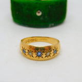 Edwardian 18ct Yellow Gold, Sapphire & Diamond Boat Ring Antique 1905 Chester