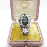 Large Sterling Silver Cabochon Bloodstone Set Fire Dragon Statement Ring Vintage