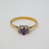 10ct Yellow Gold, Amethyst & Six Diamond Set Dress Ring Vintage c1970