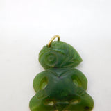 9ct Gold Mounted Carved New Zealand Nephrite Jade Small Tiki Pendant Antique
