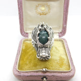 Large Sterling Silver Cabochon Bloodstone Set Fire Dragon Statement Ring Vintage