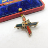 Victorian Scottish Sterling Silver, Agate & Bloodstone Cross Brooch c1860 Antique