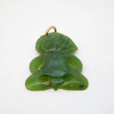9ct Gold Mounted Carved New Zealand Nephrite Jade Small Tiki Pendant Antique