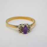 10ct Yellow Gold, Amethyst & Six Diamond Set Dress Ring Vintage c1970
