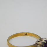 10ct Yellow Gold, Amethyst & Six Diamond Set Dress Ring Vintage c1970