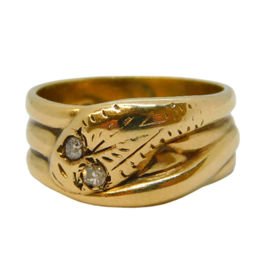 9ct Yellow Gold 0.1ct Diamond Snake Serpent Ring Vintage 1967 Birmingham