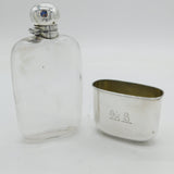 Victorian Sterling Silver & Glass Stirrup Cup Hip Flask Antique Sheffield