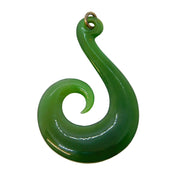 9ct Gold Maori Carved Nephrite Jade 'hei matau' Fish Hook Pendant Antique c1930