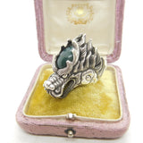 Large Sterling Silver Cabochon Bloodstone Set Fire Dragon Statement Ring Vintage