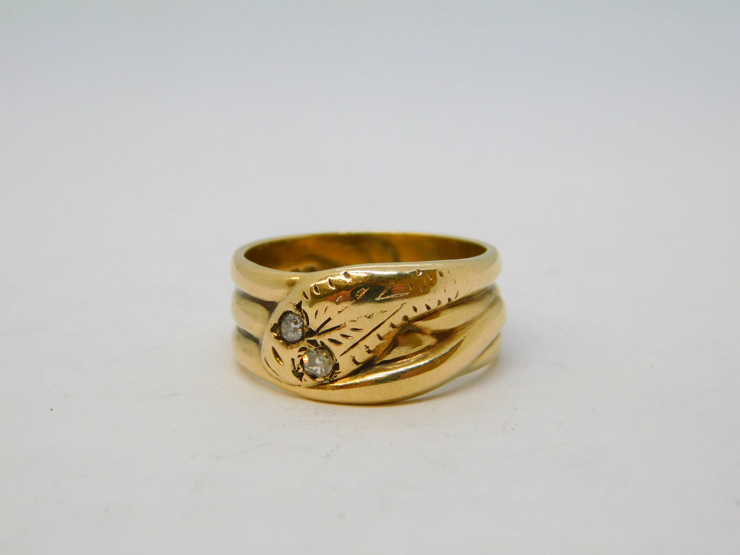 9ct Yellow Gold 0.1ct Diamond Snake Serpent Ring Vintage 1967 Birmingham
