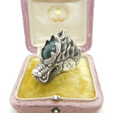 Large Sterling Silver Cabochon Bloodstone Set Fire Dragon Statement Ring Vintage
